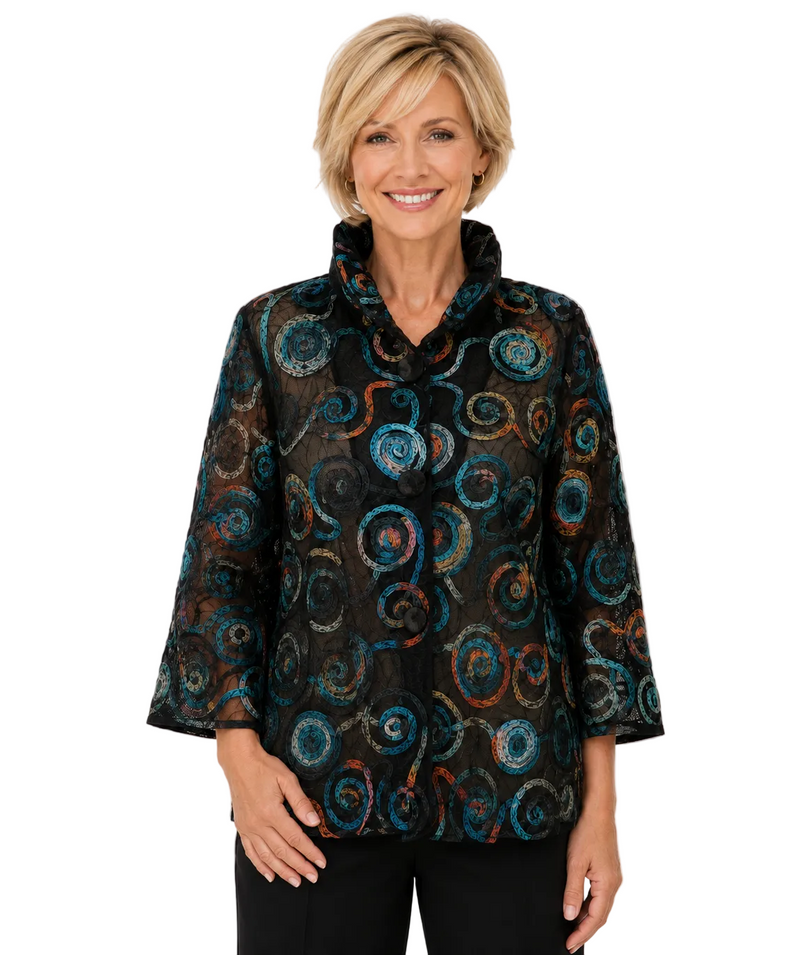 Swirl Embroidered Soutache Jacket in Multi - 2500