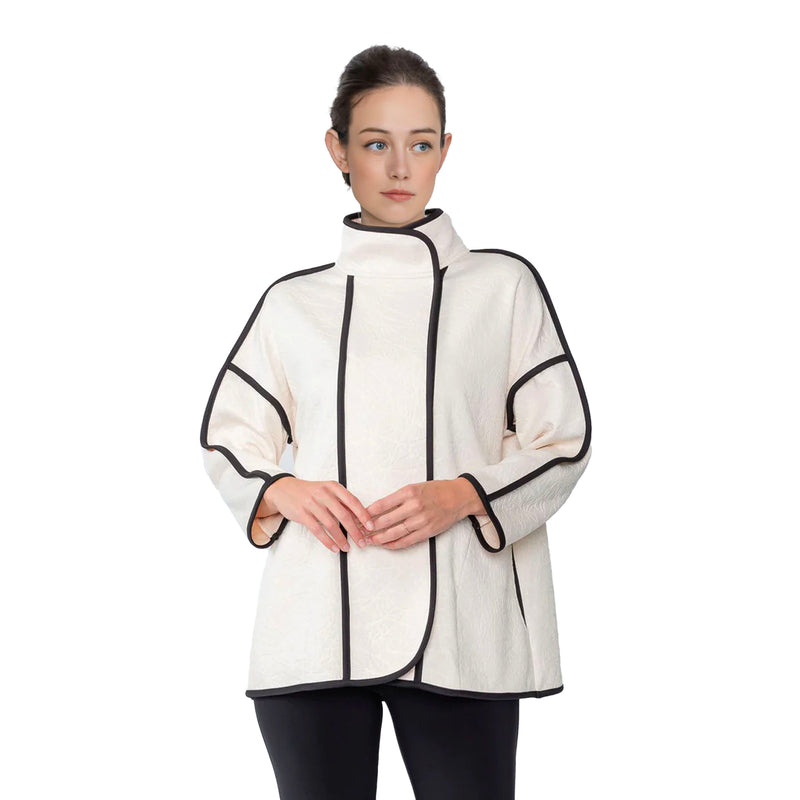 IC Collection Textured Jacket with Contrast Trim in Cream/Black - M233J