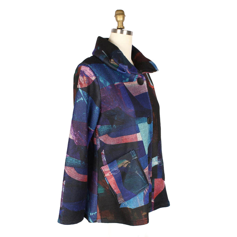 Damee Colorblock Modern Art-Print Soft Flannel Jacket in Blue/Multi - 4911