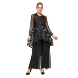 Embroidered Dot Hi-Low Tunic Blouse in Black - 6471T-BLK