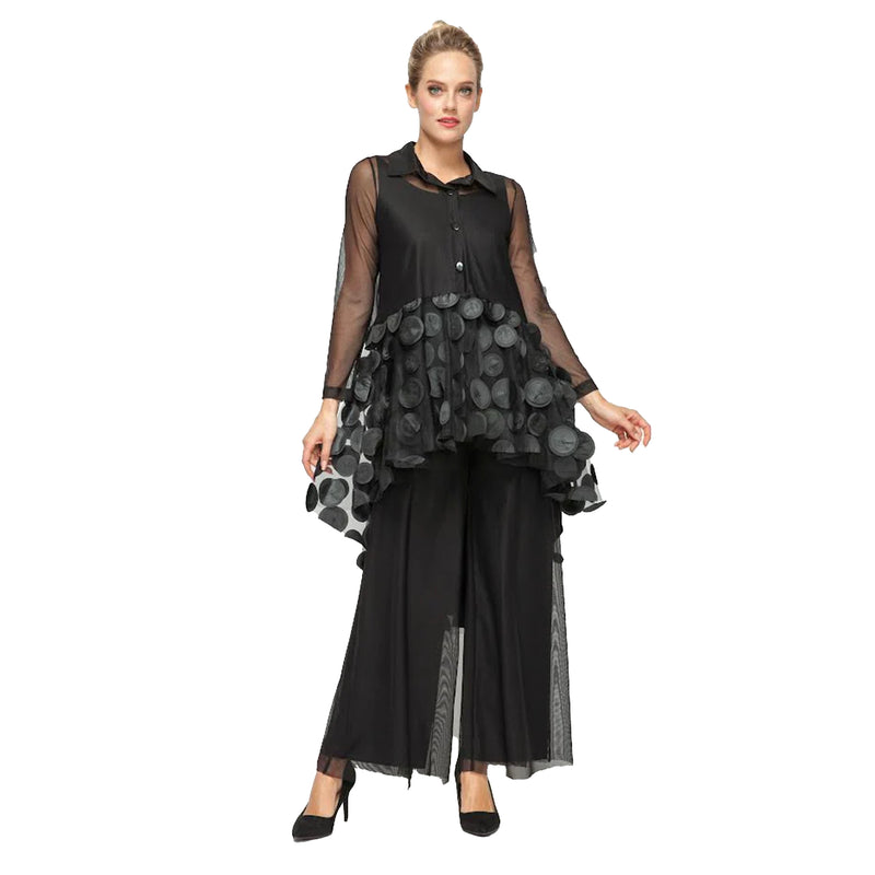 Embroidered Dot Hi-Low Tunic Blouse in Black - 6471T-BLK