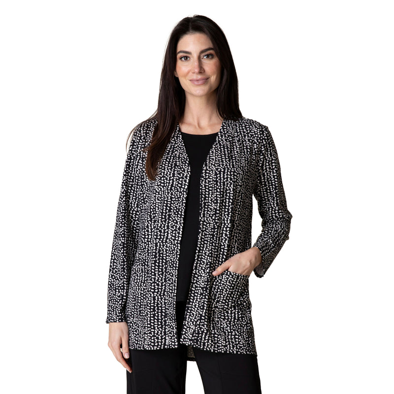 Habitat's Travel Core Dots-Print Shirred Back Cardigan in Black - 55035-BK