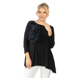 Solid Boat-Neck Tunic W/ Rosette in Black - 5871T-BLK