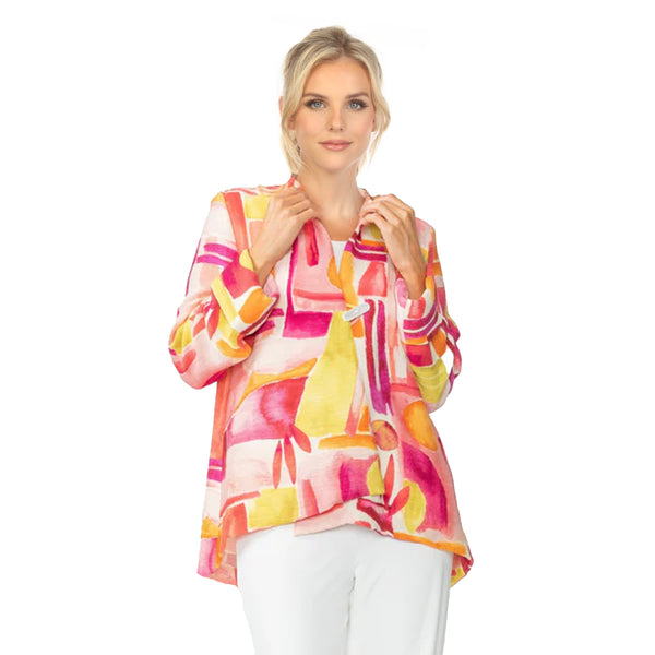 Abstract-Art-Print Asymmetric Jacket in Pink/Multi - 6854J-PNK