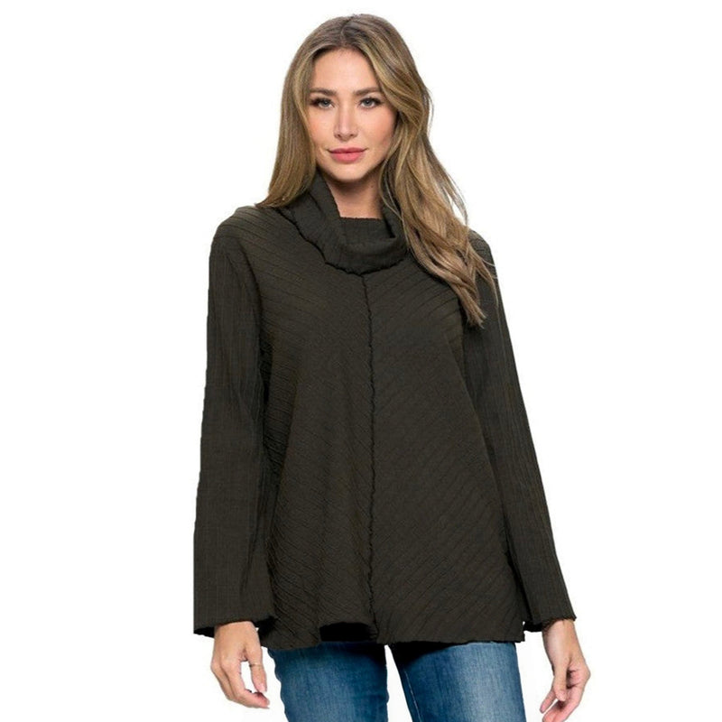 Focus Diagonal Rib-Knit Tunic in Military - CS376-MI