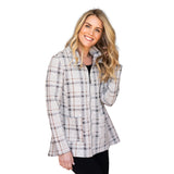 Speckle Knit Plaid Swing Jacket in Putty - 32847