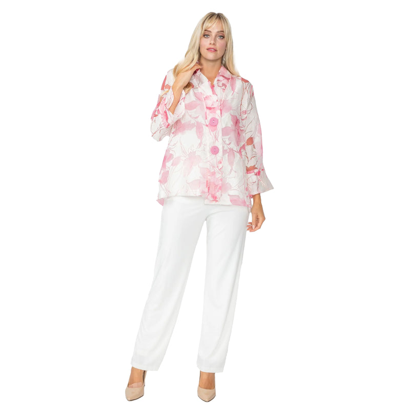 Sheer Floral High-Low Jacket in Pink - 6511J-PNK