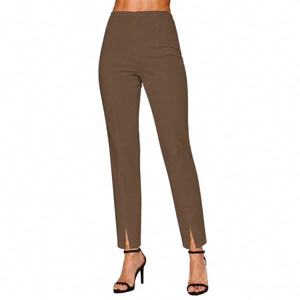 Straight Leg Pants with Front Ankle Slits in COFFEE - KLA-CF