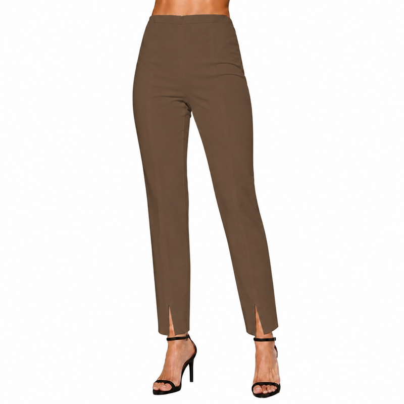 Straight Leg Pants with Front Ankle Slits in COFFEE - KLA-CF