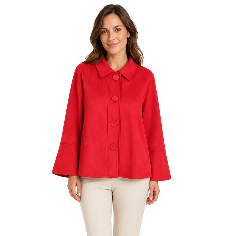 Vegan Suede Button Front Jacket in Red - 4977-RD