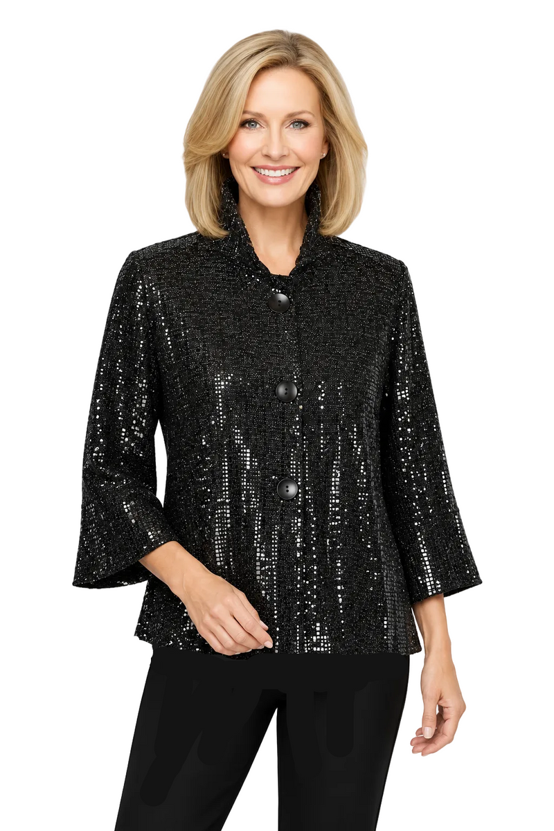 Sequin Embellished Mesh Jacket in Black - 5082-BLK