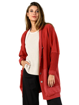 Fleece & Waffle Knit Long Cardigan in Rose - C47041