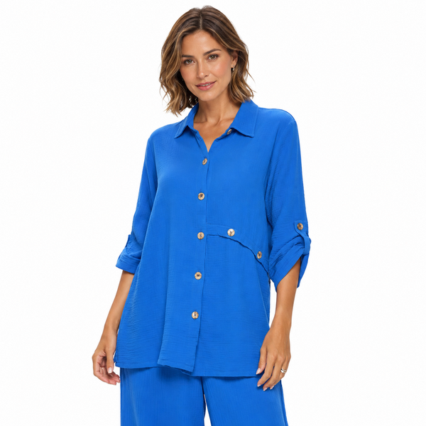 Double Gauze Button Front Tunic Shirt in Nautical - JG201-NTL