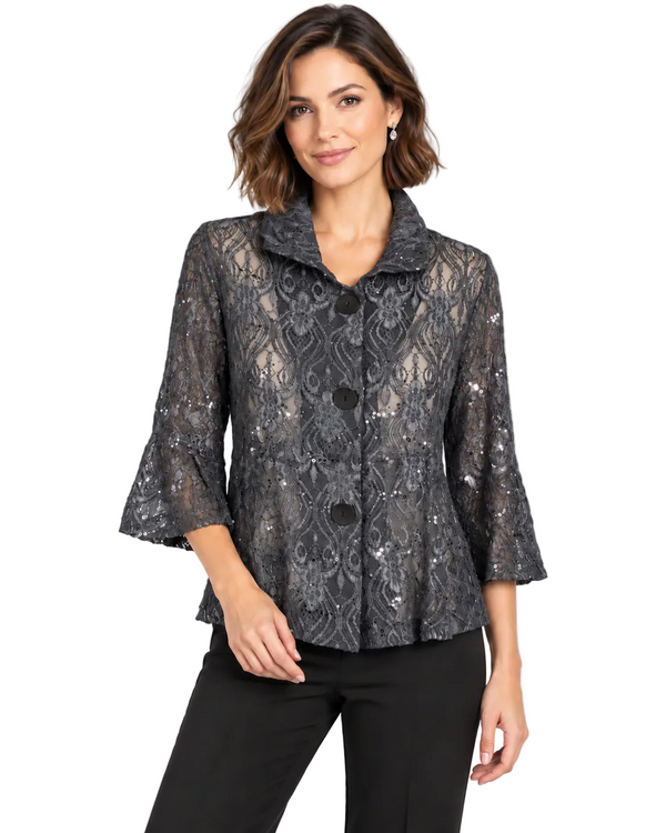 Sequin Embellished Mesh Jacket - 2505