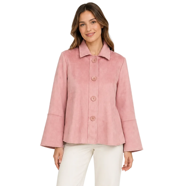 Vegan Suede Button Front Jacket  - 4896-PNK