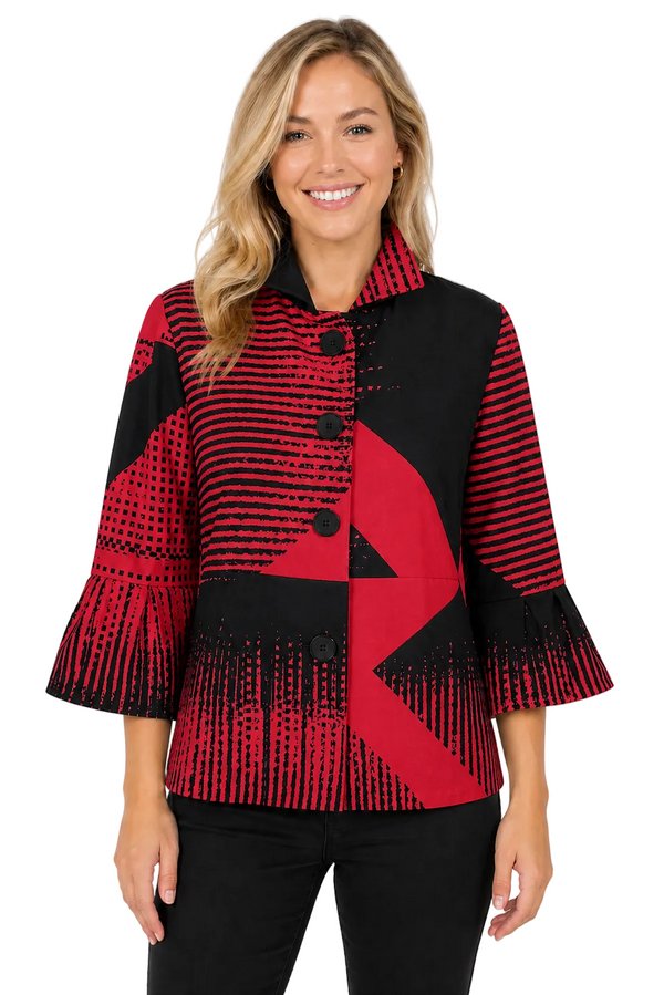 Artful Red & Black Graphic Jacket - 5003-RED