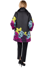 Floral EmbroideredJacquard Jacket in Multi on Black - 7212J