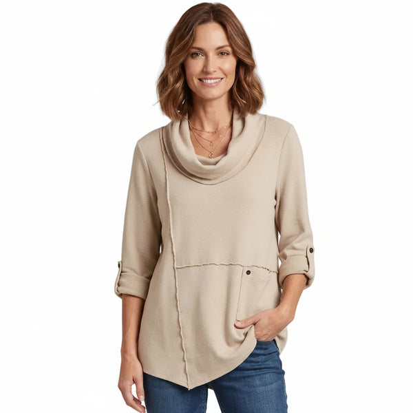Soft Cotton Knit Cowl-Neck Tunic - HC201