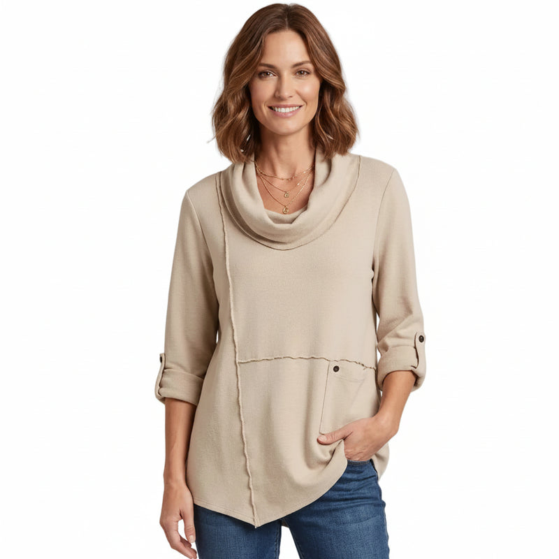 Soft Cotton Knit Cowl-Neck Tunic - HC201