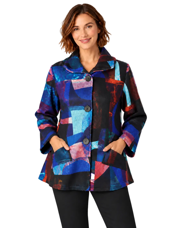 Cozy Colorblock Print Jacket in Blue/Multi - 4911