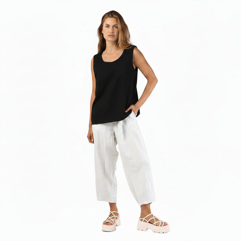 Lantern Linen Crop Pant in White- 46806-WHT