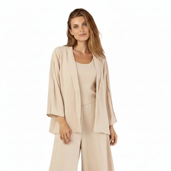 Cropped Linen Jacket in Oatmeal - 46803