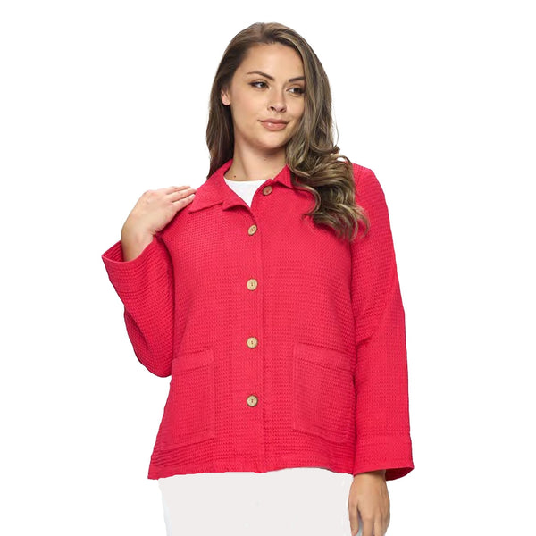 Focus Button Front Waffle Jacket in Raspberry - SW235-RS