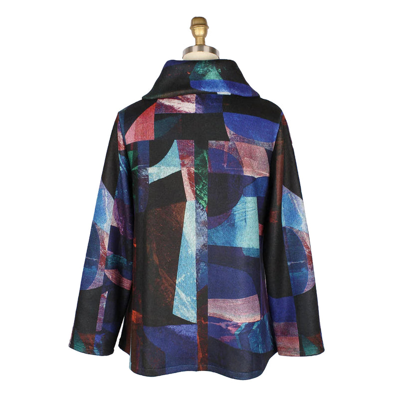 Damee Colorblock Modern Art-Print Soft Flannel Jacket in Blue/Multi - 4911