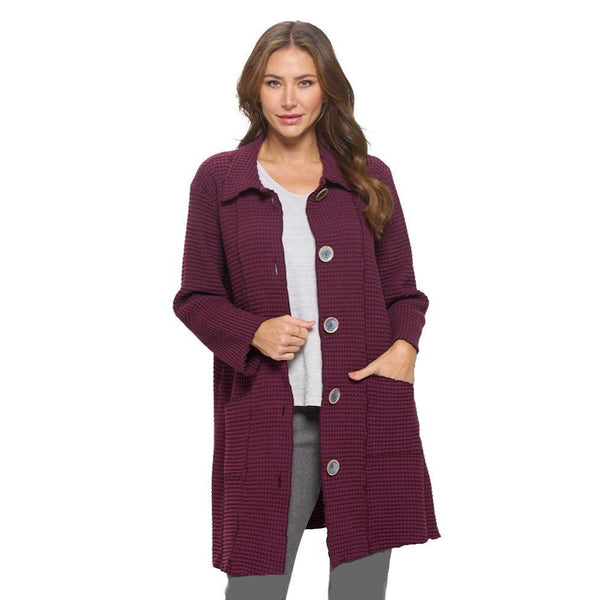 Focus Long Button Up Waffle Jacket in Purple- BW-201-PPL