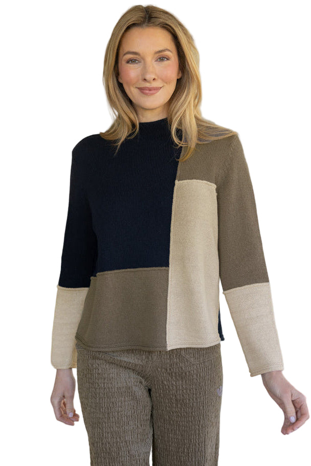 "Yin Yang" Colorblock Funnel Neck Pullover - 81254