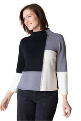 "Yin Yang" Colorblock Funnel Neck Pullover - 81254