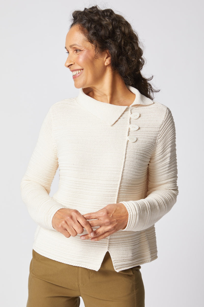 Ribbed Knit Button Detail Front Slit Top - 81340