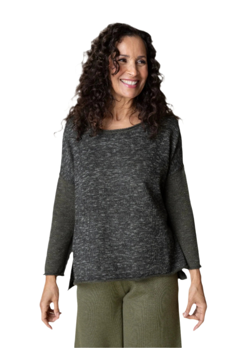 Habitat Salt & Pepper Mix Weekend Crew Neck Top in Olive  - 81418-OLV - Size S Only!