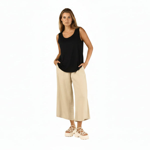 Easy Linen Crop Pant in Oatmeal - 46817-OAT