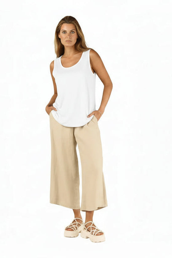 Easy Linen Crop Pant in Oatmeal - 46817-OAT