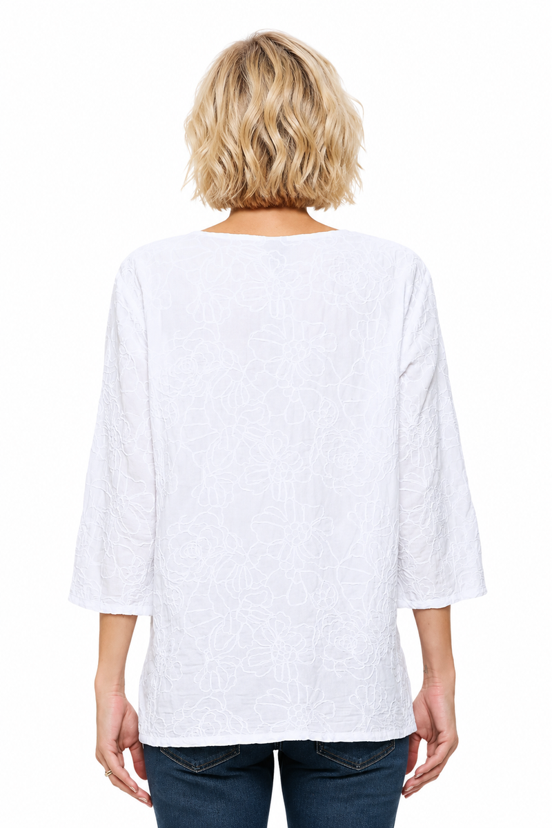 Embroidered Cotton Voile Tunic Top - EC420