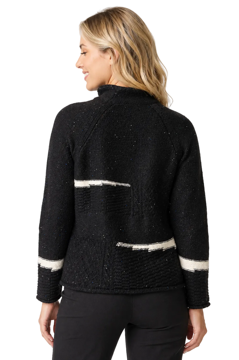 Mixed Stitch Cable-Knit Pullover in Black/White - 89101-BK - Size XXS Only!