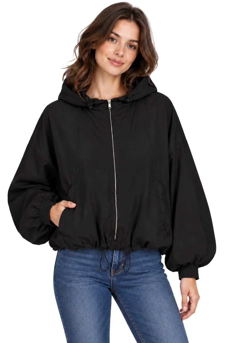 Hooded Windbreaker Jacket in Black - 5154