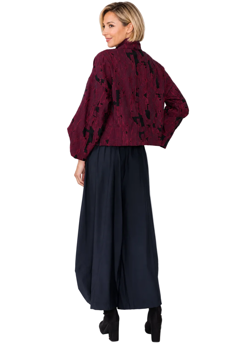 Just In! Wine & Black Textured Abstract Cropped Jacket - 8247J