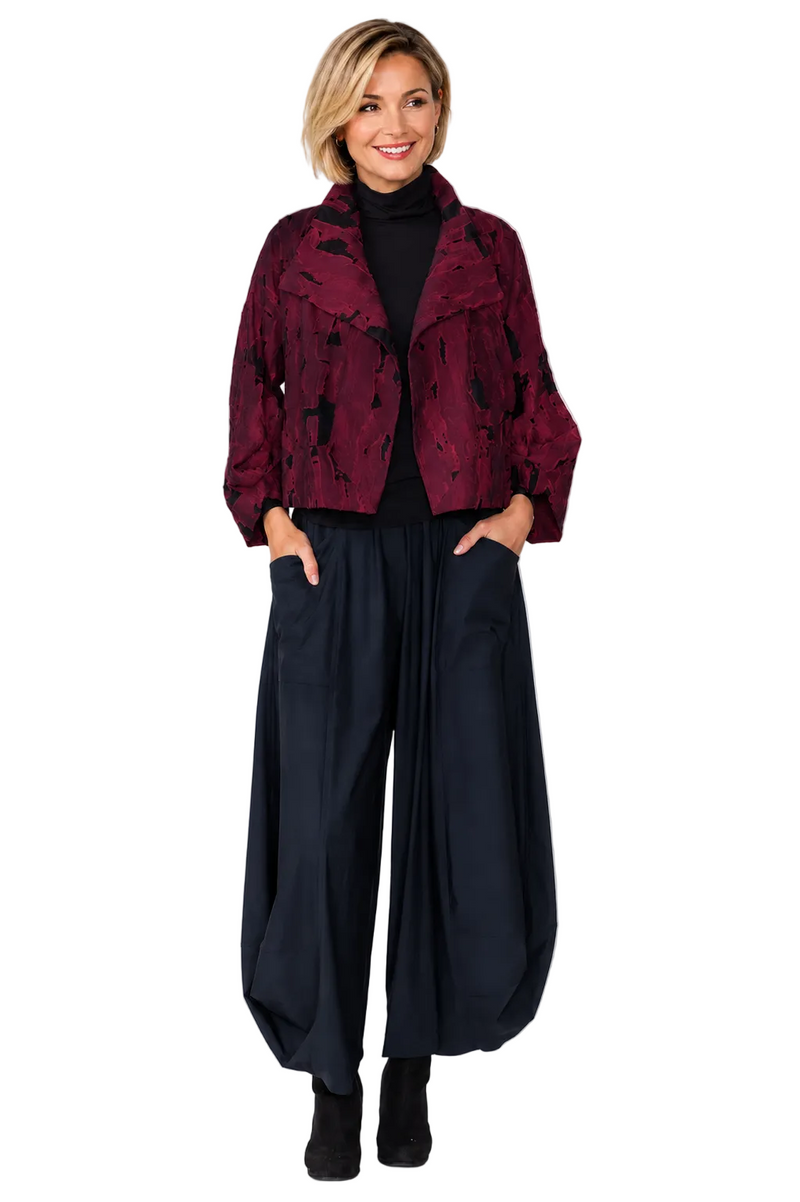 Just In! Wine & Black Textured Abstract Cropped Jacket - 8247J