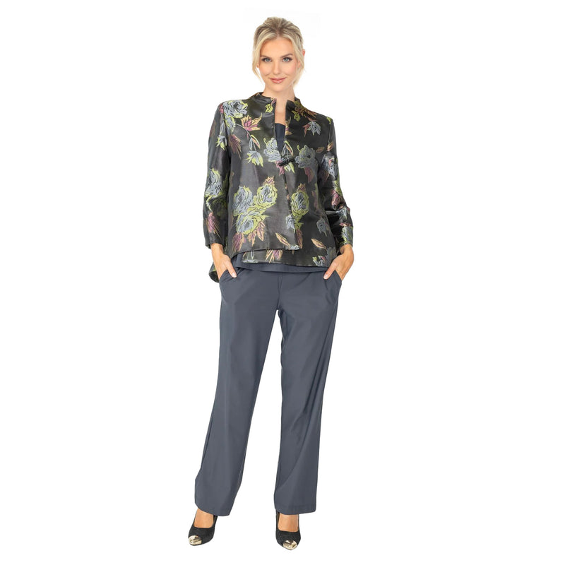 IC Collection Metallic Floral Jacquard Asymmetric Jacket - 5880J