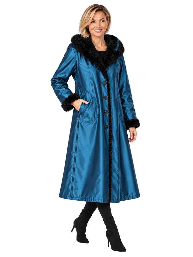 Fur-Lined Hooded Midi Coat in Electric Blue  - C2679RW-5