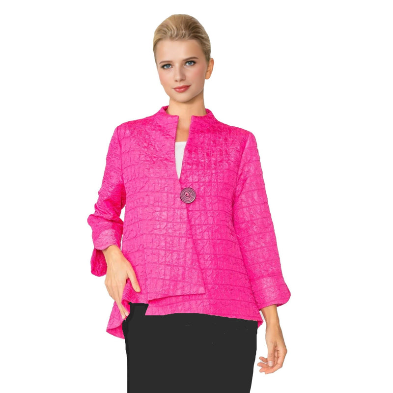 IC Collection Crinkle Jacquard One-Button Jacket in Fuchsia - 6288J-FS