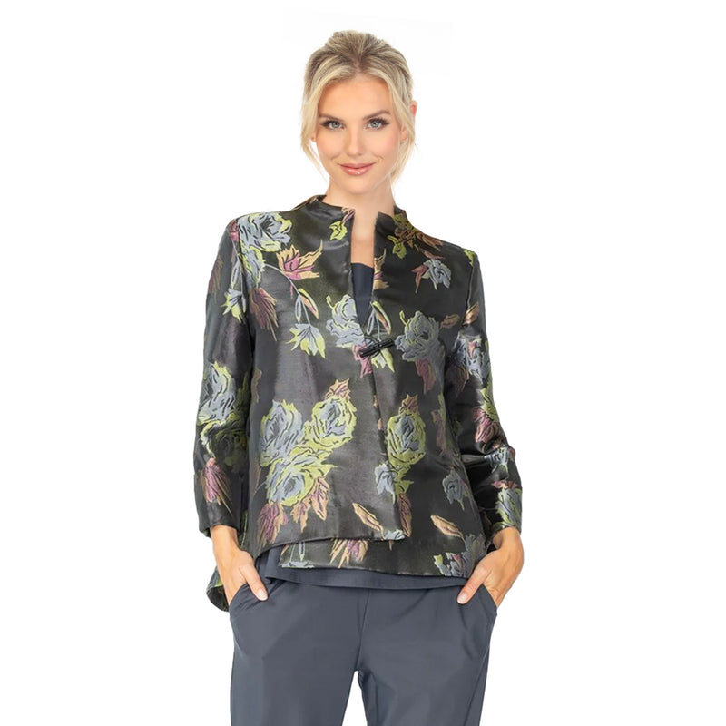 IC Collection Metallic Floral Jacquard Asymmetric Jacket - 5880J