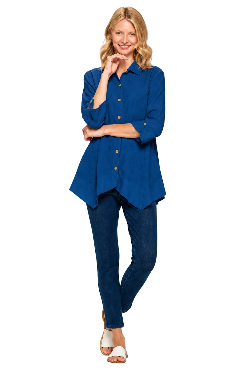 Textured Cotton Shirt in Capri Blue - EC-402-BLU - Size S Only - Final Sale!