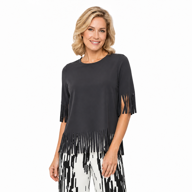 Fringe Detail Soft Knit Top - C1040T