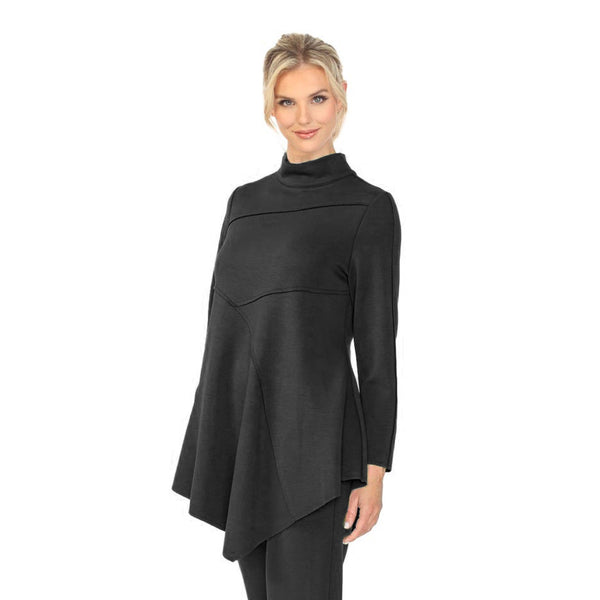 IC Collection Solid High Collar Asymmetric Tunic in Black - 4759T-BLK - Sizes S - L