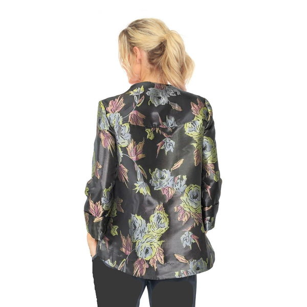 IC Collection Metallic Floral Jacquard Asymmetric Jacket - 5880J