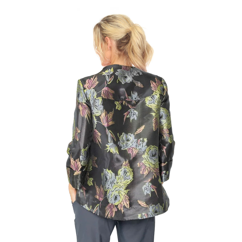 IC Collection Metallic Floral Jacquard Asymmetric Jacket - 5880J