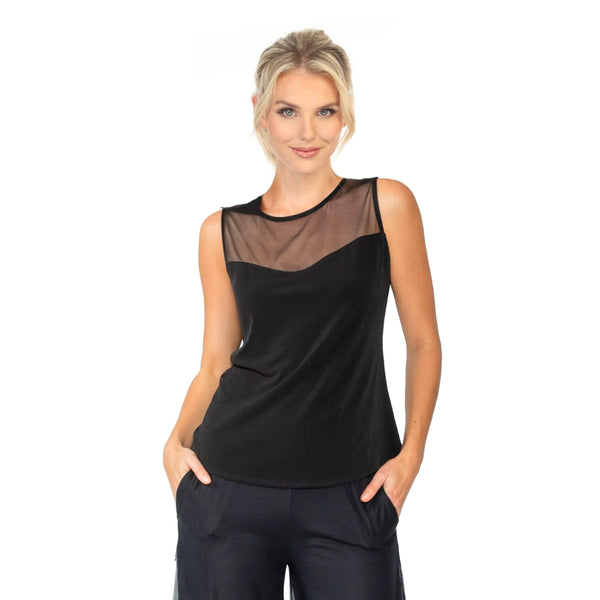 Mesh Shoulder Sleeveless Top in Black - 4689T-BK